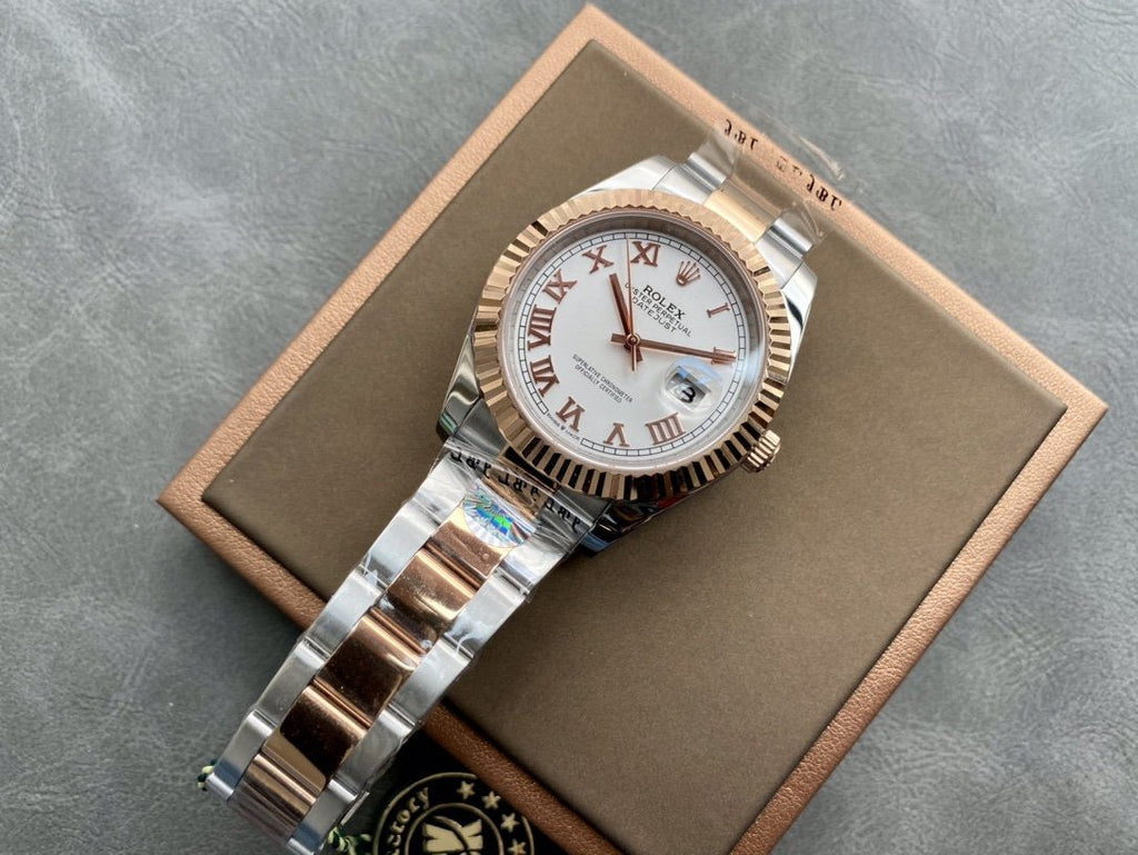 DATEJUST II GOLD STEEL WHITE DIAL ARABIC NUMERALS OYSTER BRACELET