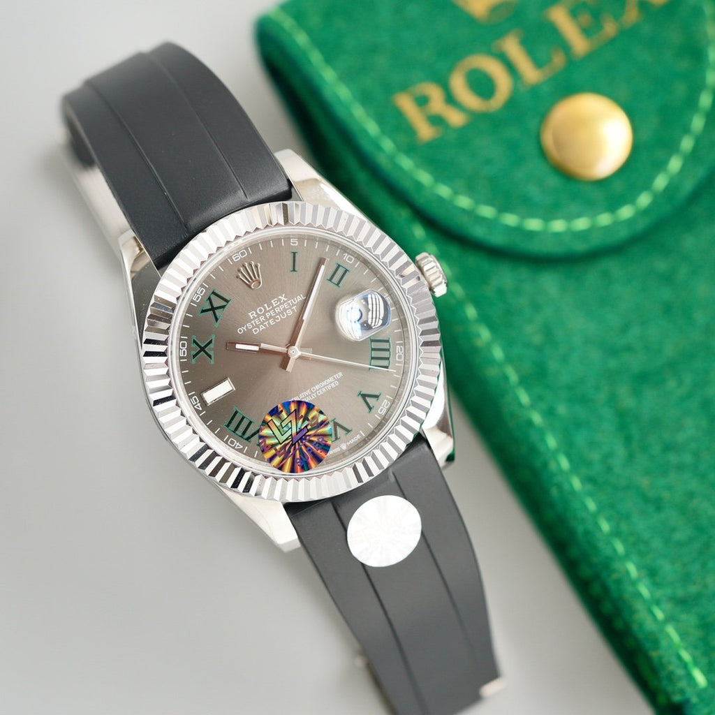 DATEJUST II 41MM STAINLESS STEEL CASE WIMBLEDON DIAL RUBBER STRAP