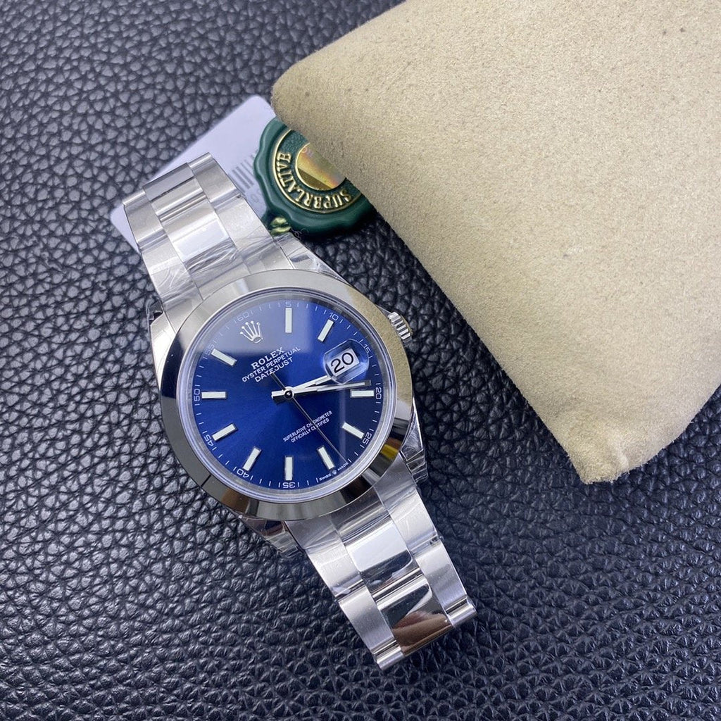 DATEJUST 41MM SMOOTH BEZEL BLUE DIAL OYSTER BRACELET