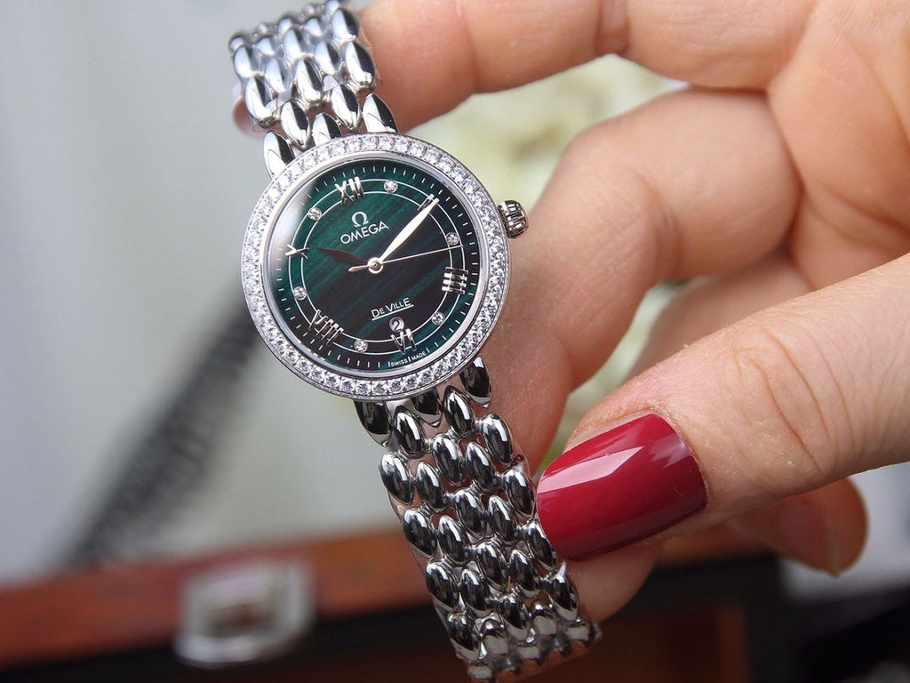 DEVILLE LADYMATIC 29MM STEEL BLUE DIAL DIAMOND BEZEL