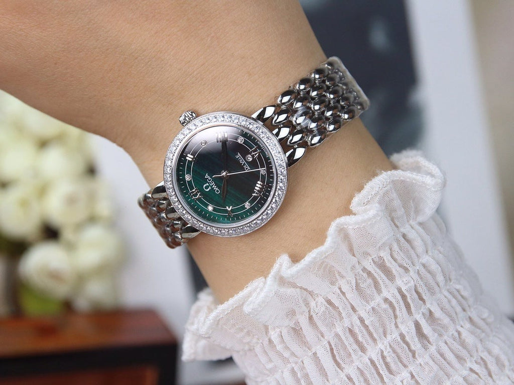 DEVILLE LADYMATIC 29MM STEEL BLUE DIAL DIAMOND BEZEL
