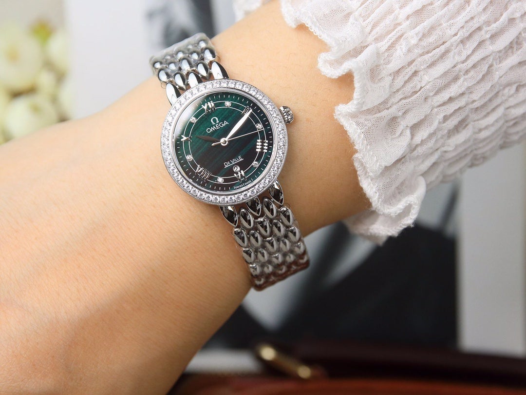 DEVILLE LADYMATIC 29MM STEEL BLUE DIAL DIAMOND BEZEL