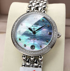 DEVILLE PRESTIGE 32MM STEEL DIAMOND BEZEL BLUE MOP DIAL
