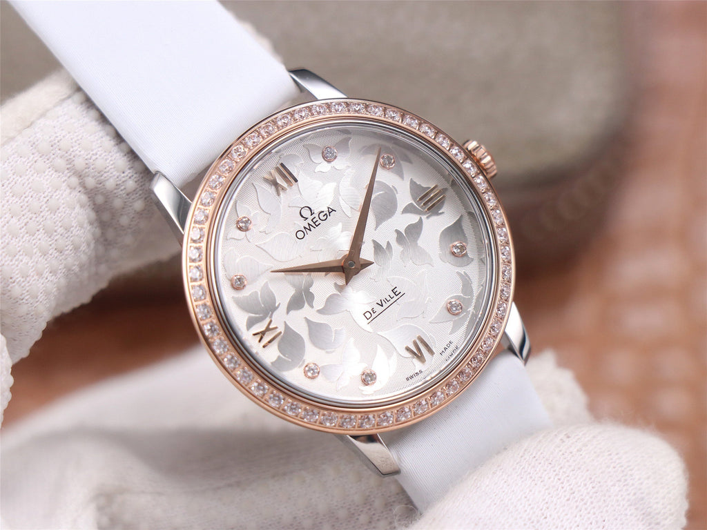 DE VILLE PRESTIGE 32 ROSE GOLD DIAMOND BEZEL WHITE DIAL