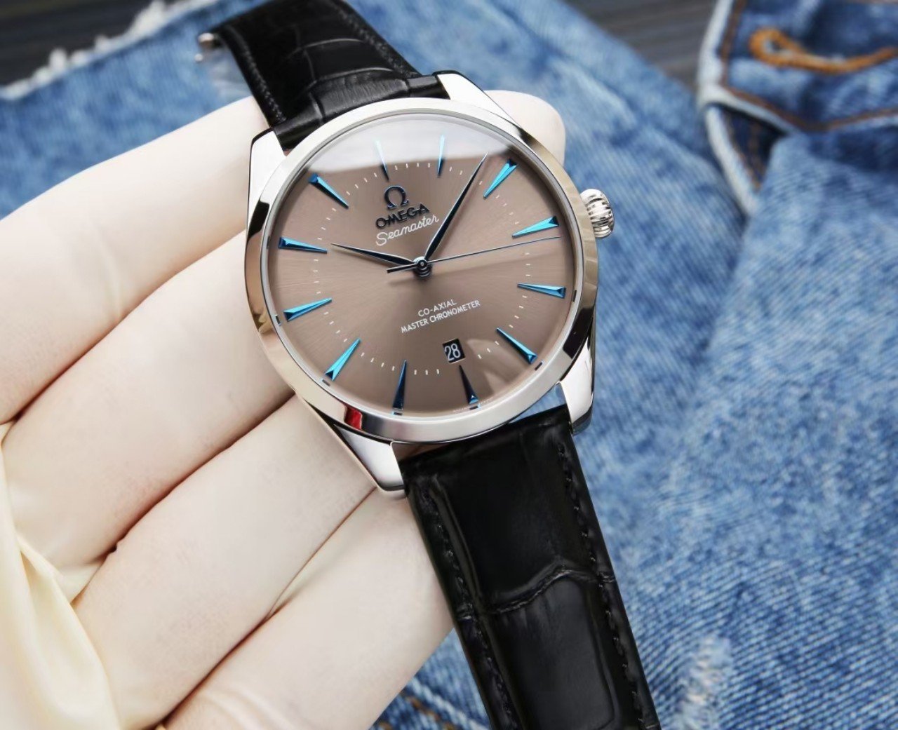 SEMASTER 41MM CO-AXIAL GREY DIAL LEATHER STRAP