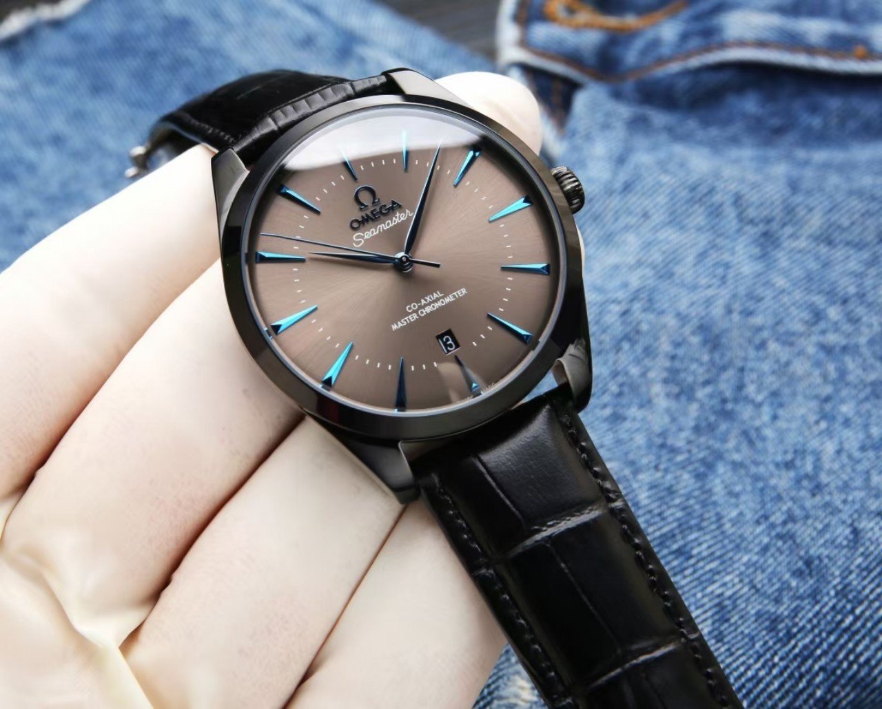 SEMASTER 41MM CO-AXIAL GREY DIAL LEATHER STRAP